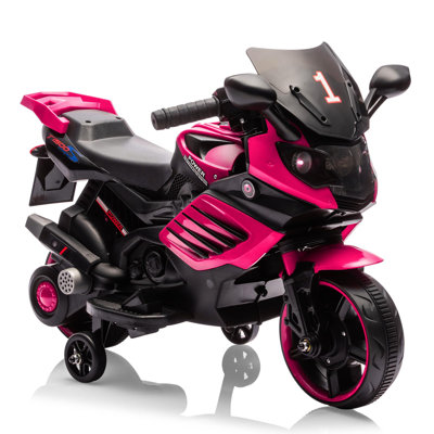 6V Electric Kids Motorcycle Ride-On Toy with Training Wheels, Working Headlight, Horn & Music, Battery Powered for Toddlers Ages 3-5, Rose Red