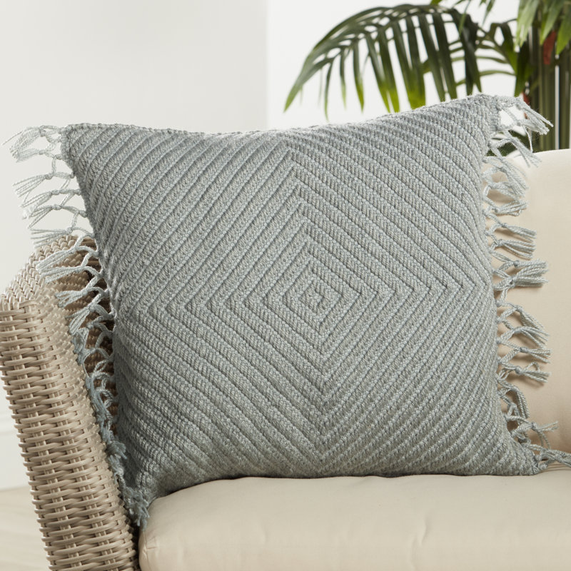 Oakland Polyester/Polyester blend Throw Square Indoor/Outdoor Pillow, Light Gray/Light Blue, No Fill