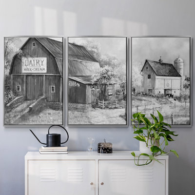 "Day At The Farm", peinture sur toile 3 pièces