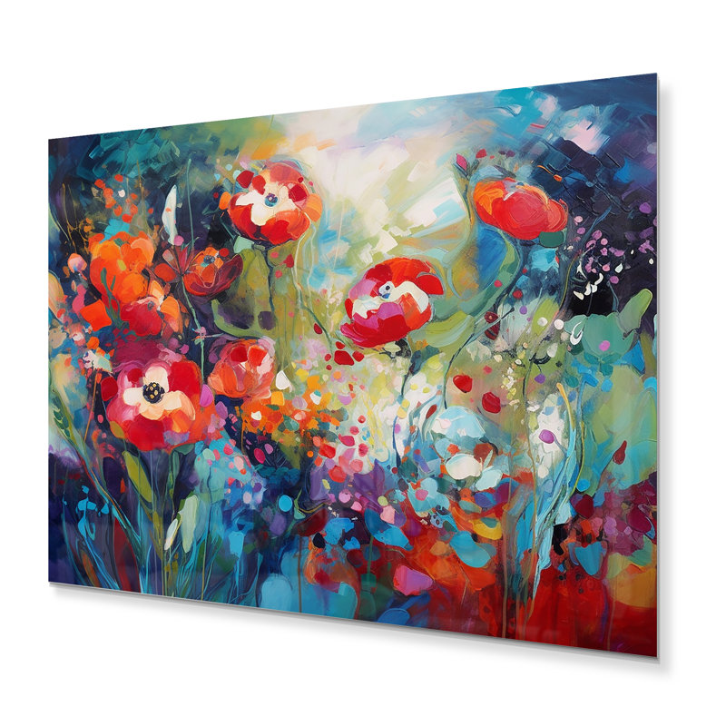Red Vibrant Garden Symphony IV sur impression métallique, H 12 po x l 20 po x P 1 po