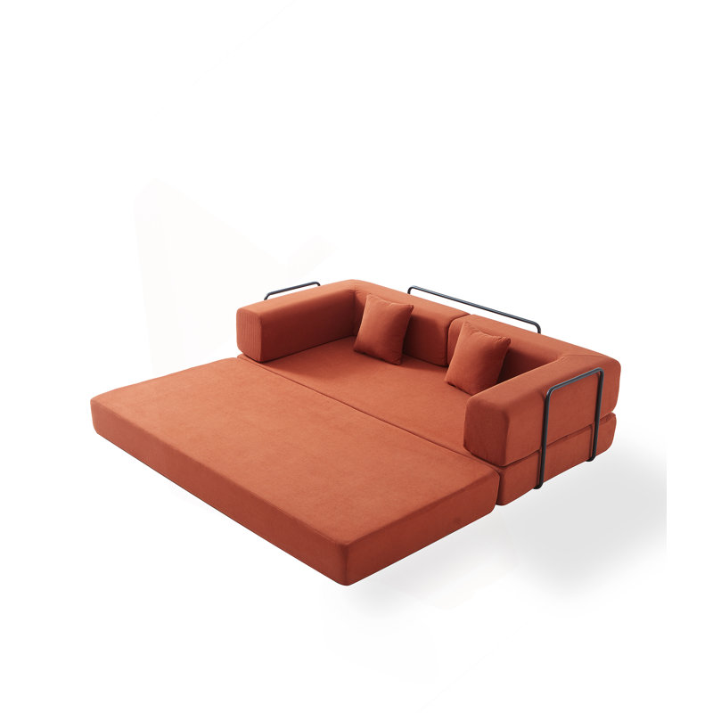 Canapé-lit convertible avec coussin cylindrique et cadre de forme fixe pour des espaces de vie multifonctionnels., Orange