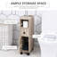 Armoire de salle de bain autoportante compacte avec 2 armoires ouvertes, 1 armoire à portes, 1 tiroir et 4 roulettes, couleur grain de chêne
