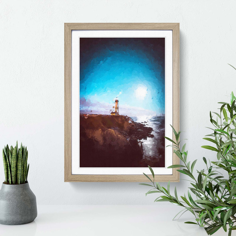 Pigeon Point Lighthouse - Picture Frame Graphic Art Print, 65cm H x 48cm W x 2cm D, Oak Framed