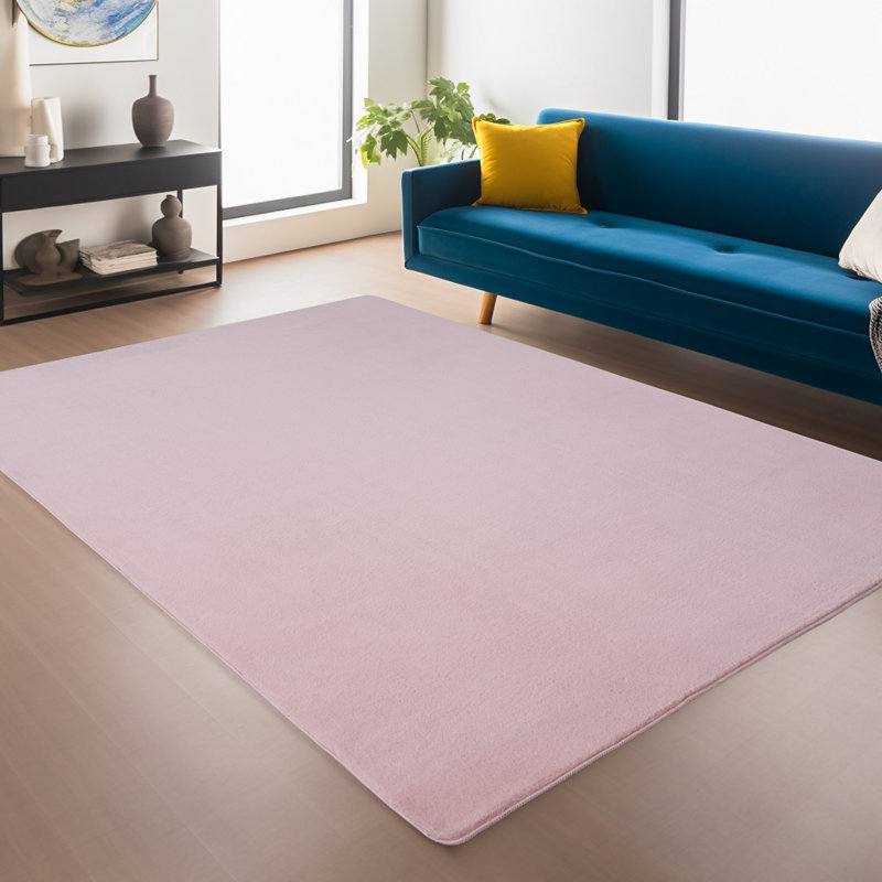 Solid Colour Knitted Area Rug, Rectangle 60 x 100 cm, Baby Pink