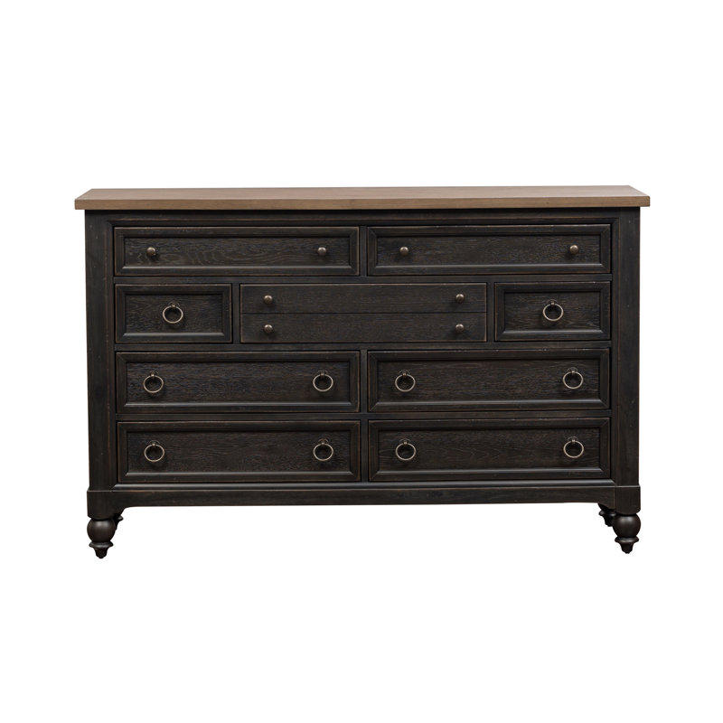 66" W 9-Drawer Wood Double Dresser Dresser, Black