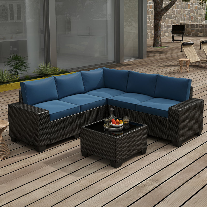 Ensemble de meubles de patio 6 pièces, Bleu lac, Kaki foncé