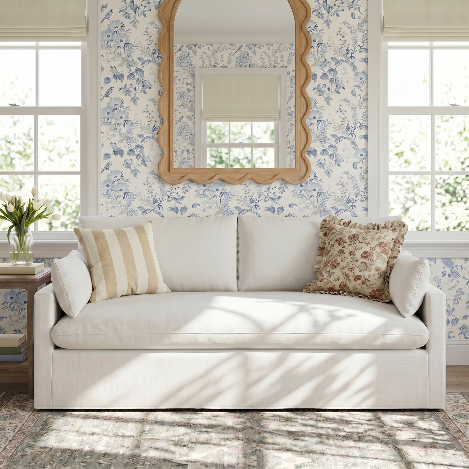 Luna 90'' Upholstered Sofa, Lena Sand Performance Linen Blend