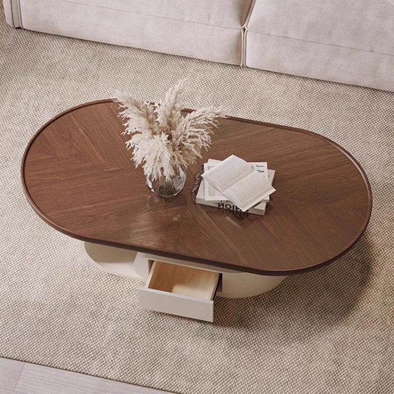 Table basse noyer massif et bois manufacturé, H 15,75 po x l 43,31 po x P 27,56 po