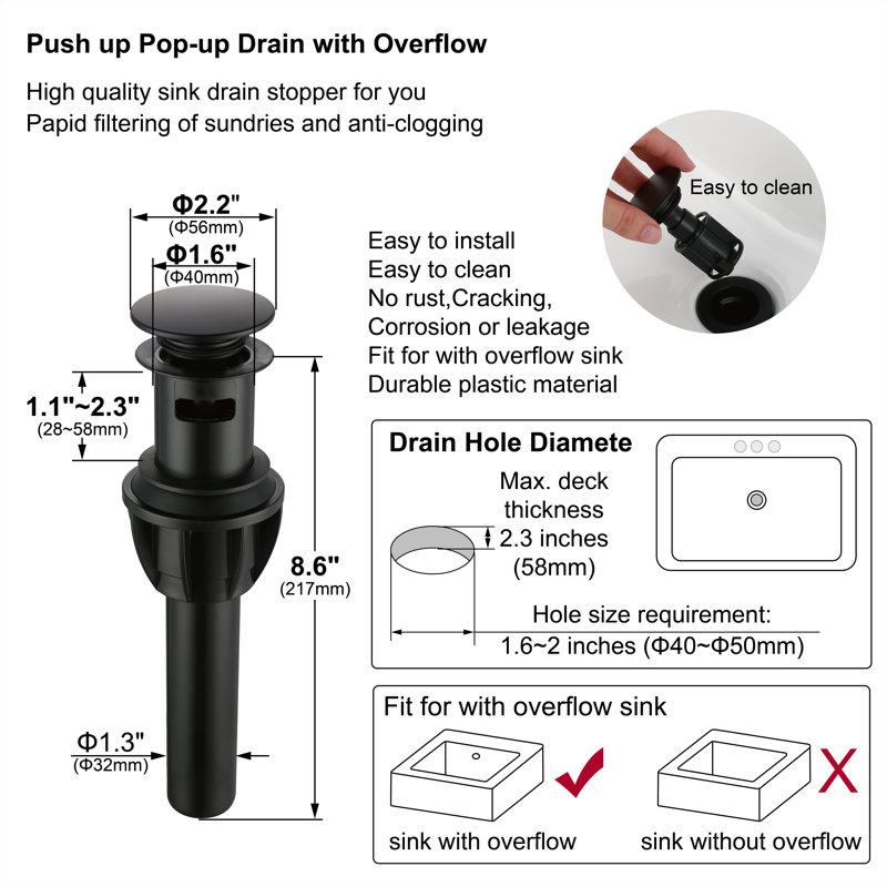 Bathroom Faucet with Drain Assembly, Matte Black