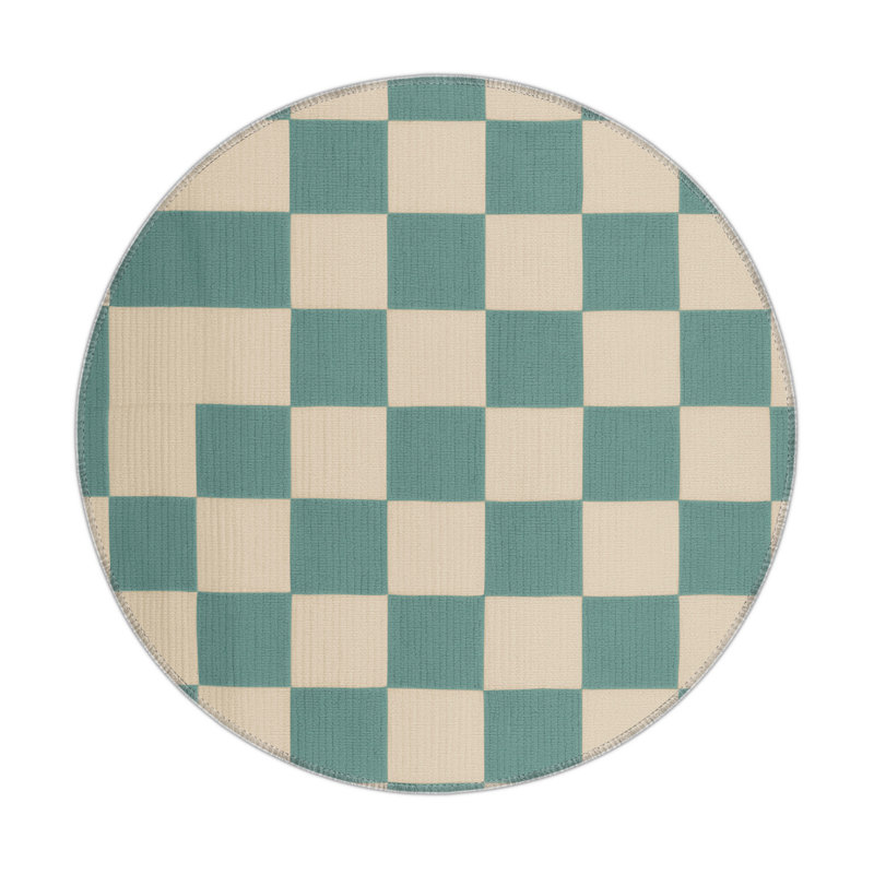 Tapis d'intérieur et d'extérieur à carreaux beige, Rond 5 pi