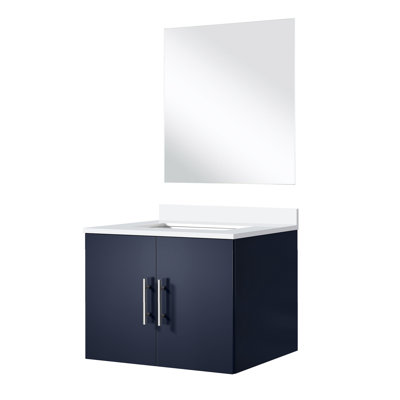 24 In. W Navy Blue Bathroom Vanity - White Quartz, 18 Mirror, Soft Close Doors, Scratch X 22 In., Spacious Drawer Storage