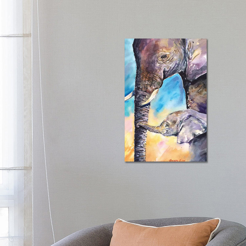 Elephant Mother And Calf by George Dyachenko - Wrapped Canvas Painting, 66.04 cm H x 45.72 cm W x 1.91 cm D