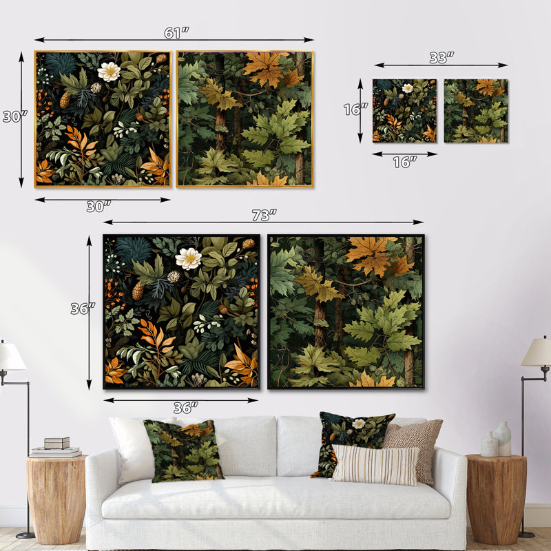 Helzer - Ensemble de 2 collages carrés floraux, Cadre flottant blanc, H 30 po x l 61 po