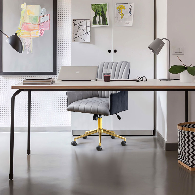 Chaise de bureau en velours Mariachristina, gris