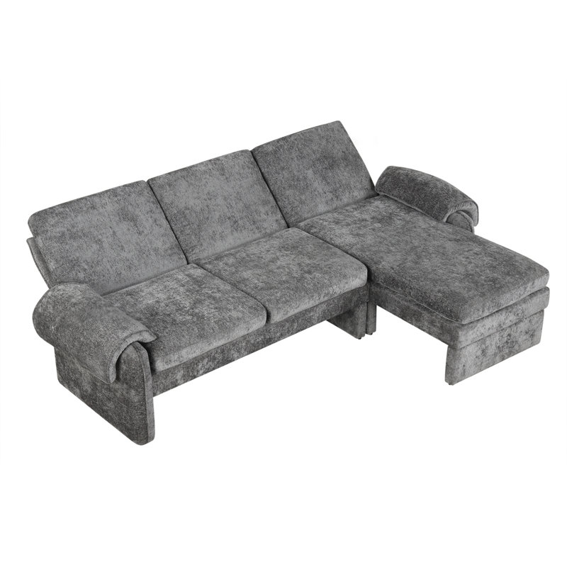 Modern Sofa 94.1" Convertible Futon Sofa Bed Futon Sofa Couch With An Adjustable Backrest, A Reversible Chaise Lounge And Two Removable Armrest Pillows For Living Room, Gray