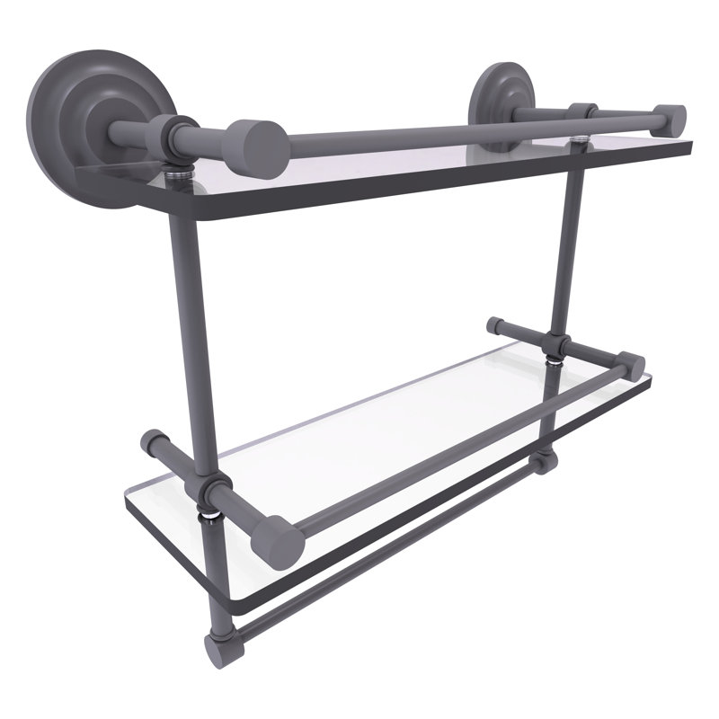 Leamore 2 Piece Tiered Shelf with Towel Bar, Matte Gray, 12" H x 22" W x 5" D