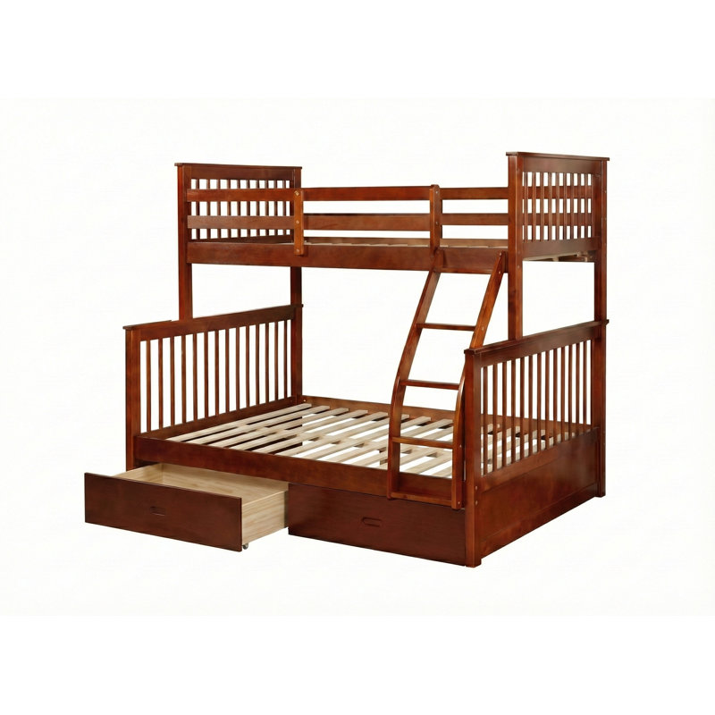 Aleta Twin Over Full Bunk Bed with Underneath Drawers, Walnut