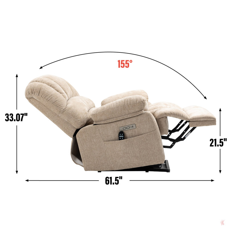 23" Seat Width And High Back Large Size Chenille Power Lift Recliner Chair With 8-Point Vibration Massage And Lumbar Heating