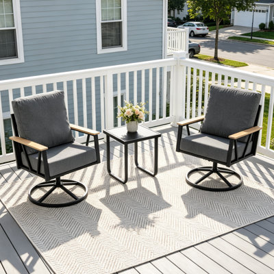 2-Person Patio Conversation Set, Outdoor Metal Rocking Swivel Chairs with Cushions and Coffee Table