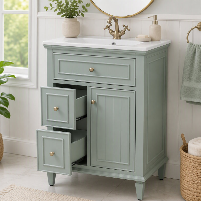 Meuble-lavabo 24 po avec lavabo et rangement intelligent, Green, 24
