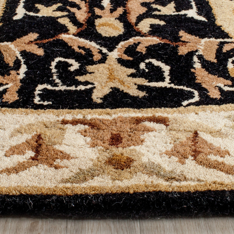 Atlasburg Oriental Hand-Knotted Wool Black Area Rug, Rectangle 3' x 5'