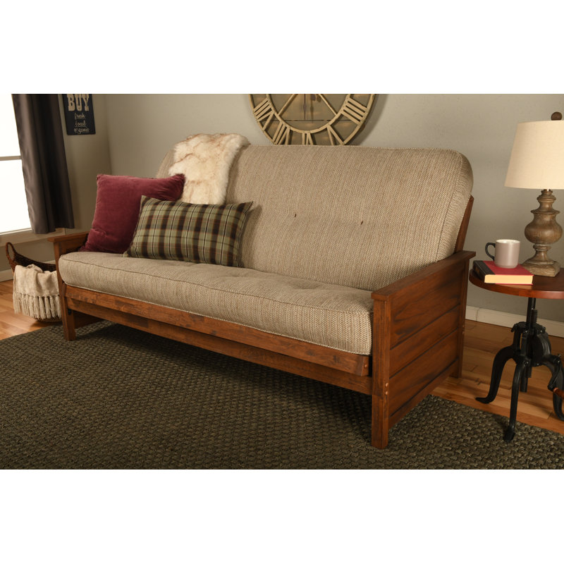 Futon de lit double avec matelas Anders, Brun patiné, Taxi fumée de bois
