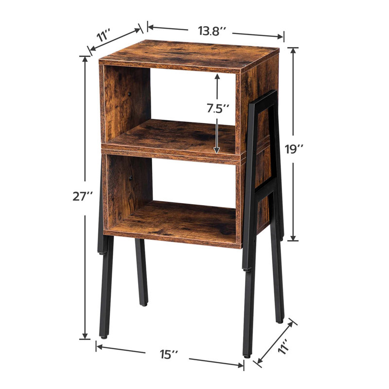 Rustic Brown Industrial Stackable Nightstands with Metal Legs
