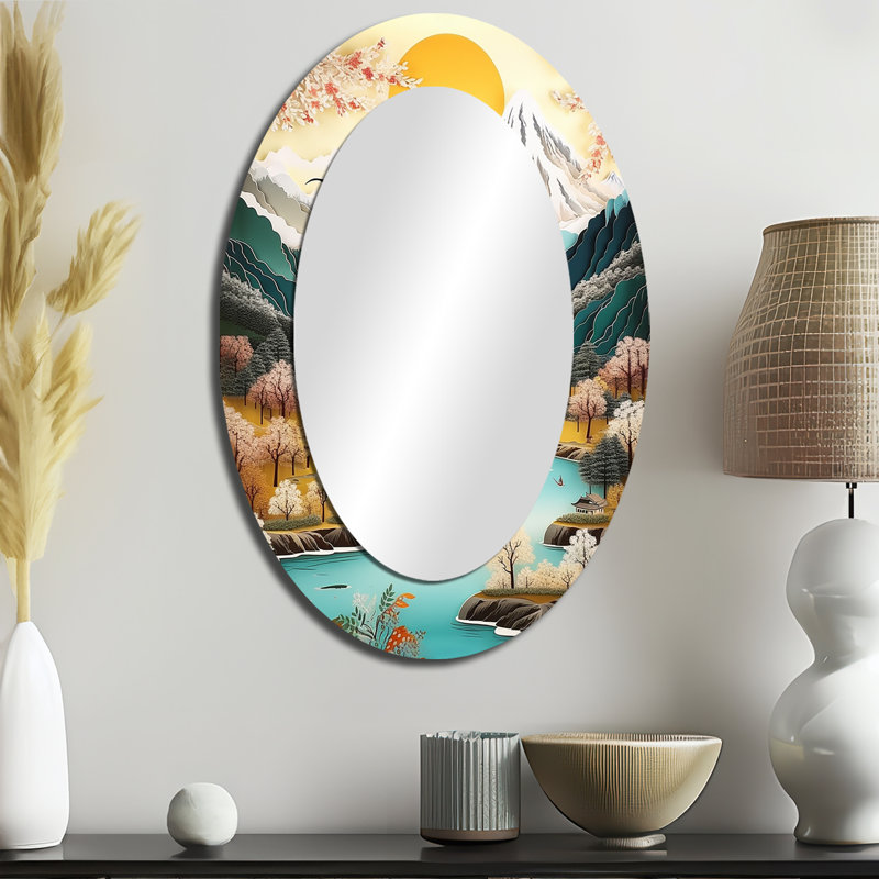 Miroir mural ovale crème enneigé Mountain Peaks I, 36 po x 24 po
