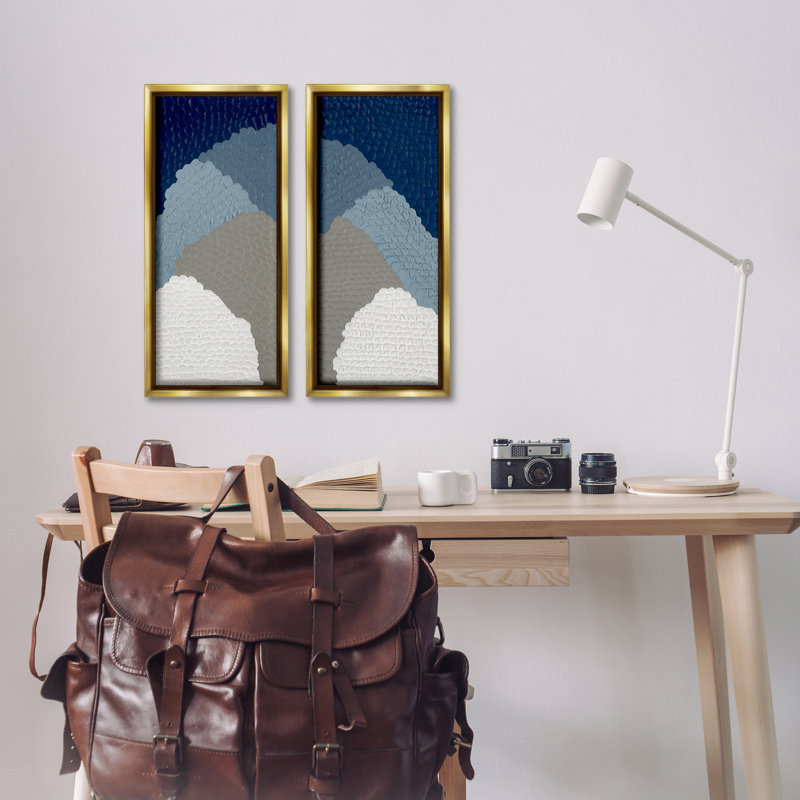 Ensemble de 2 toiles flottantes encadrées texturées avec montagnes abstraites bleues par Ben Schneider, H 25 po x l 11 po