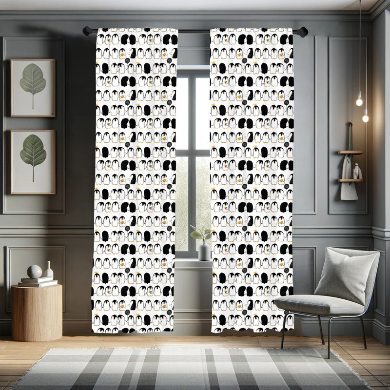 Panneaux de rideaux semi-transparents avec passe-tringle Penguins, 28 po x 95 po