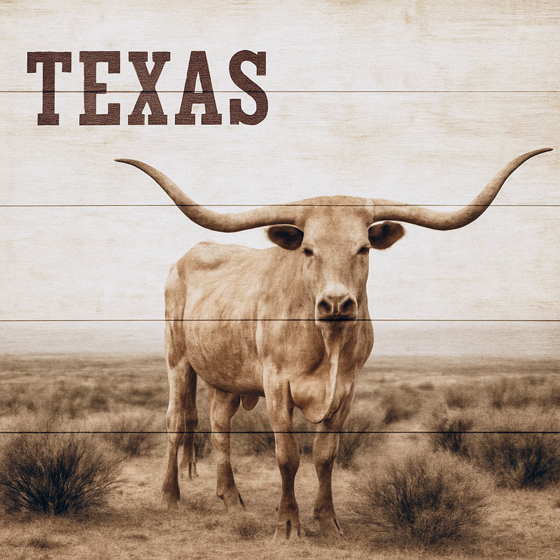 «Texas Pride - Rustic Longhorn sur panneau de bois, art mural