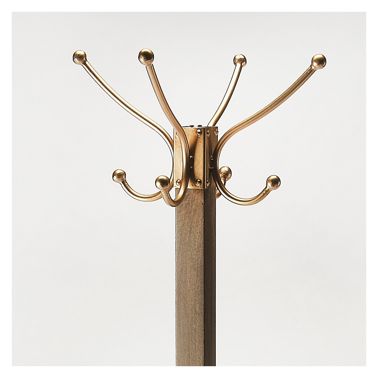 Donan 8 - Hooks Freestanding Coat Rack, Antique Gold/Medium Brown