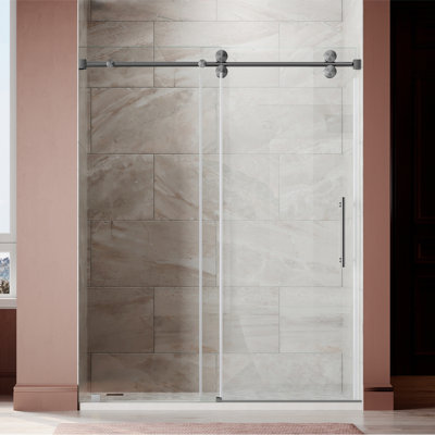 UKS04 61"-65" W x 80" H Frameless Sliding Shower Door in Space Gray with 3/8" (10mm) Clear Tempered Glass