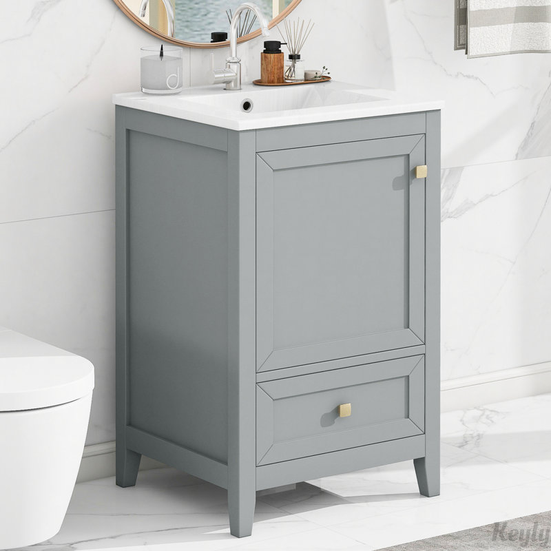 Meuble-lavabo polyvalent de 20 po avec lavabo et nombreuses options de rangement, Gris
