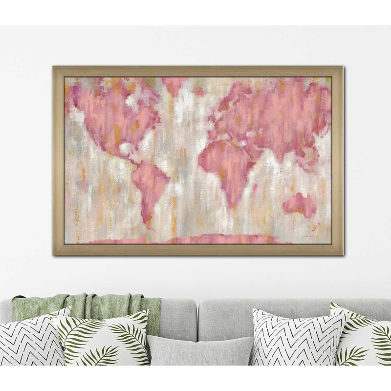 Blush World Map v2 Crop - reproduction de cadre photo, H 21,5 po x l 27,5 po x P 0,75 po