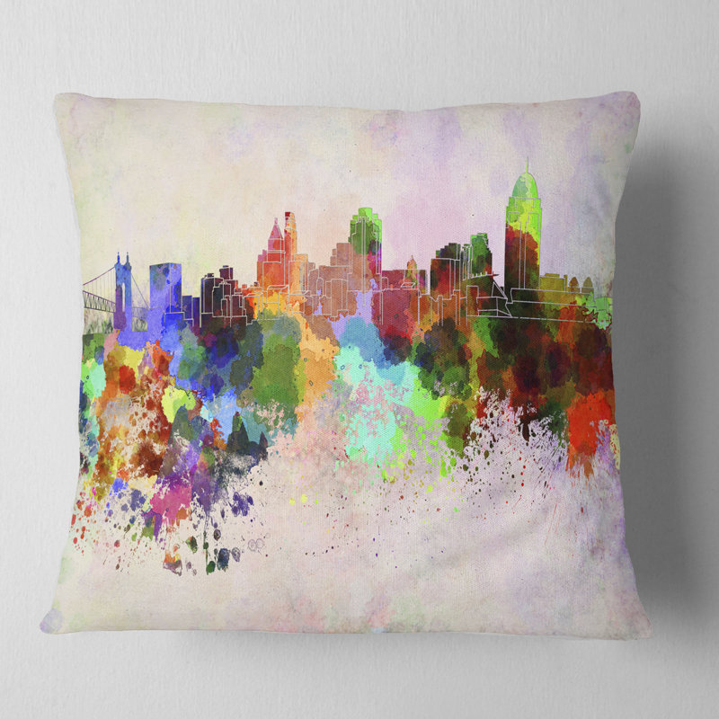 Cincinnati Skyline - Cityscape Printed Throw Pillow, 16" x 16", Square
