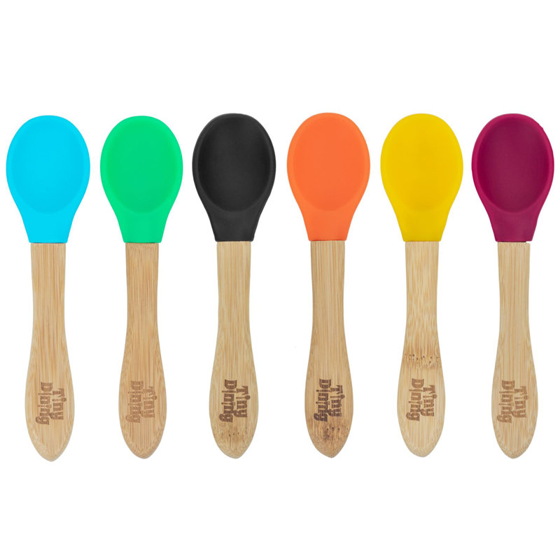 Tiny Dining - Children's Bamboo Silicone Tip Spoons - 6 Colours, Multicolor Blue