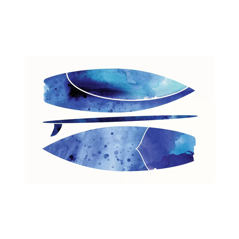 Indigo Surfboard Watercolour by Modern Tropical - Wrapped Canvas Print, 66.04 cm H x 45.72 cm W