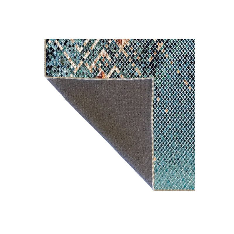 Tapis bleu tissé lavable à la machine, Sous-tapis carré 3 pi 3 po inclus