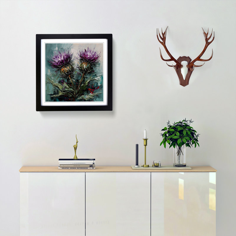 Thistle Palette Knife Painting No.1 - Framed Print, Black