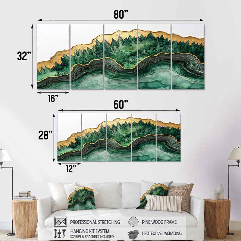 Forêt forêt de cristal émeraude II - Art mural forêt - décoration murale traditionnelle, H 32 po x l 80 po, 5