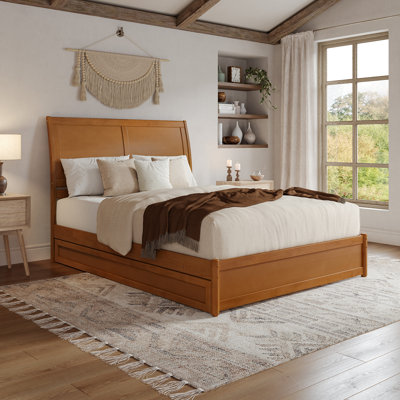 Lamayia Solid Wood Sleigh Platform Bed with Footboard & Roll Out Trundle