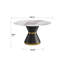 Table de salle à manger moderne 53,15 po en pierre artificielle noire et ronde en acier au carbone pouvant accueillir 6 personnes-2052835178