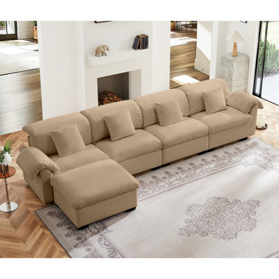 Modern Sofaextra Large And Long Oversized Sofa , L Shaped Sectional Cloud Couch With Fluffy Amrest Pillows, Sectional Cocuh With Storage Seats And Storage Ottomans, 4 Seater Deep Seat Modular Sectional Couch ,Mo