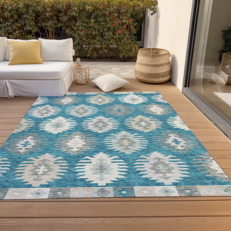 Tapis intérieur / extérieur en polyester tissé à la machine Chayden, Rectangle 9 pi x 12 pi