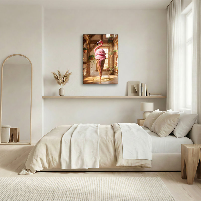 Flamant rose crème, reproduction d'art sur toile, ensemble de 1, H 40 po x l 28 po, Toile tendue