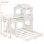 Lit superposé simple en bois sur lit double, lit mezzanine avec maisonnette, maison de campagne, échelle et garde-corps, blanc