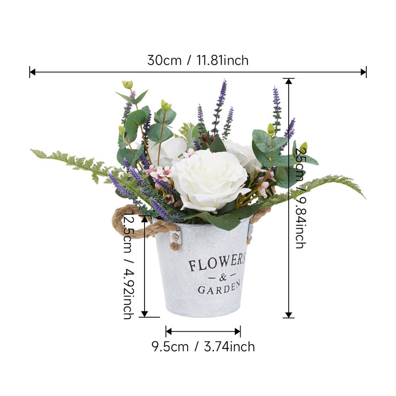 Rose Arrangement in Planter, White