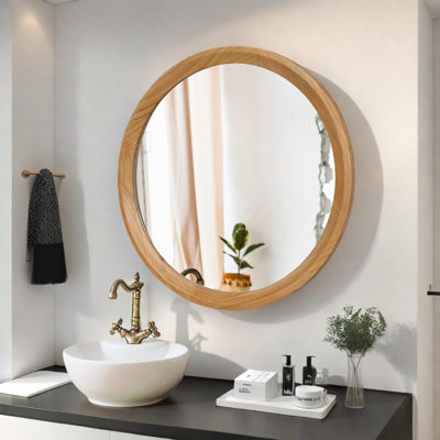 Miroir mural rond en bois naturel - Décoration murale minimaliste de 23,62 po pour la salle de bain et le salon