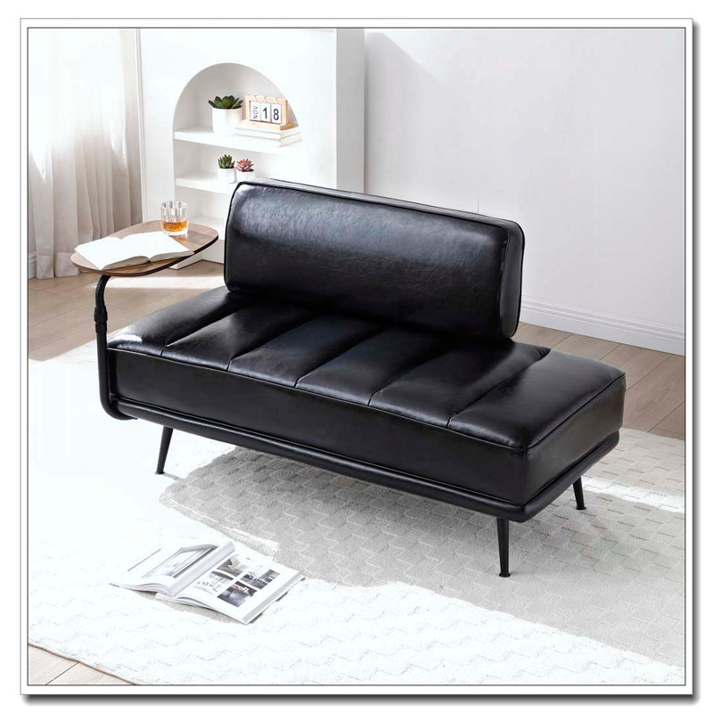 Banc de bout moderne de 55 po de large avec revêtement en similicuir et table d'appoint, Noir